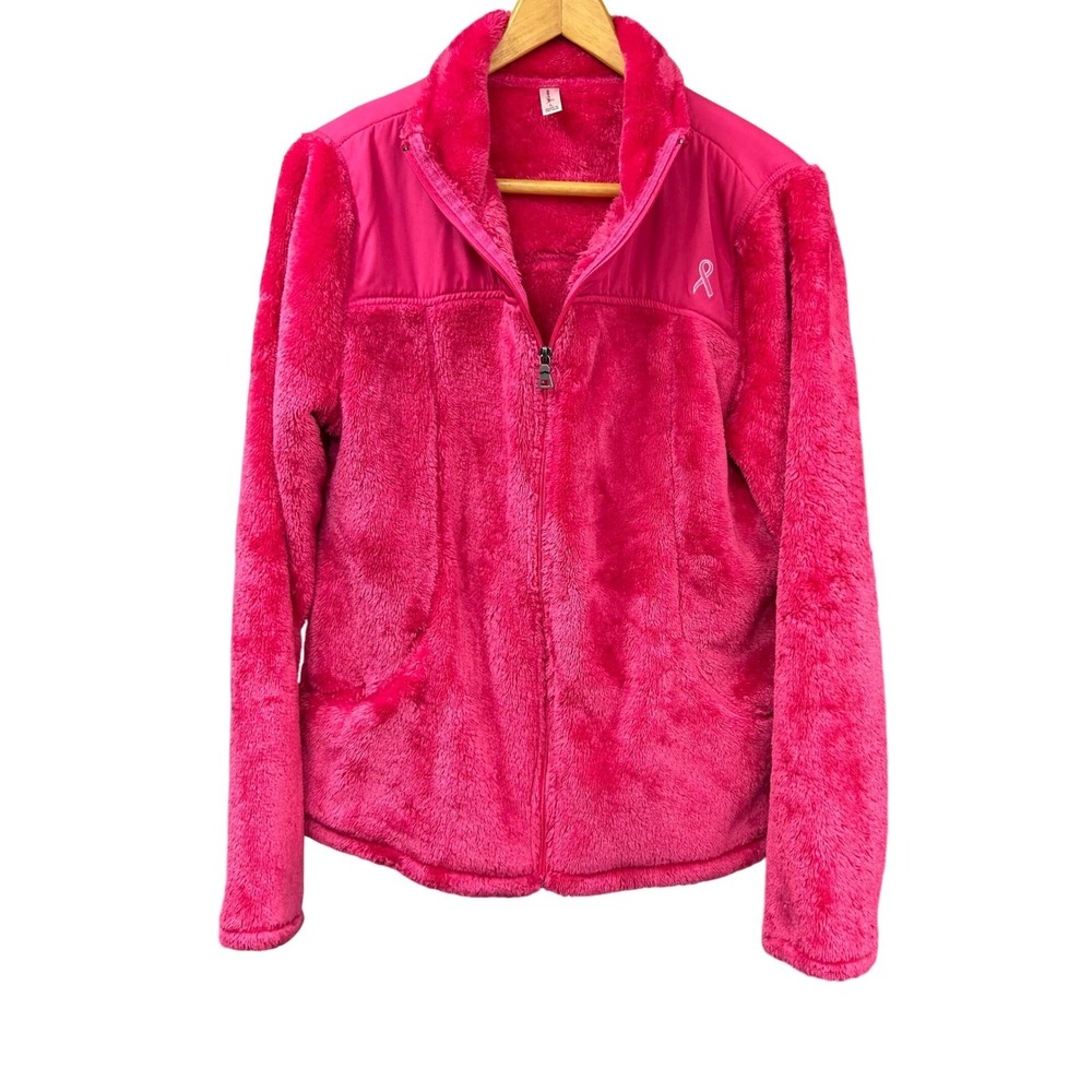 Exertek Fleece Womens Large Jacket Pink Breast Cancer Ribbon Awareness